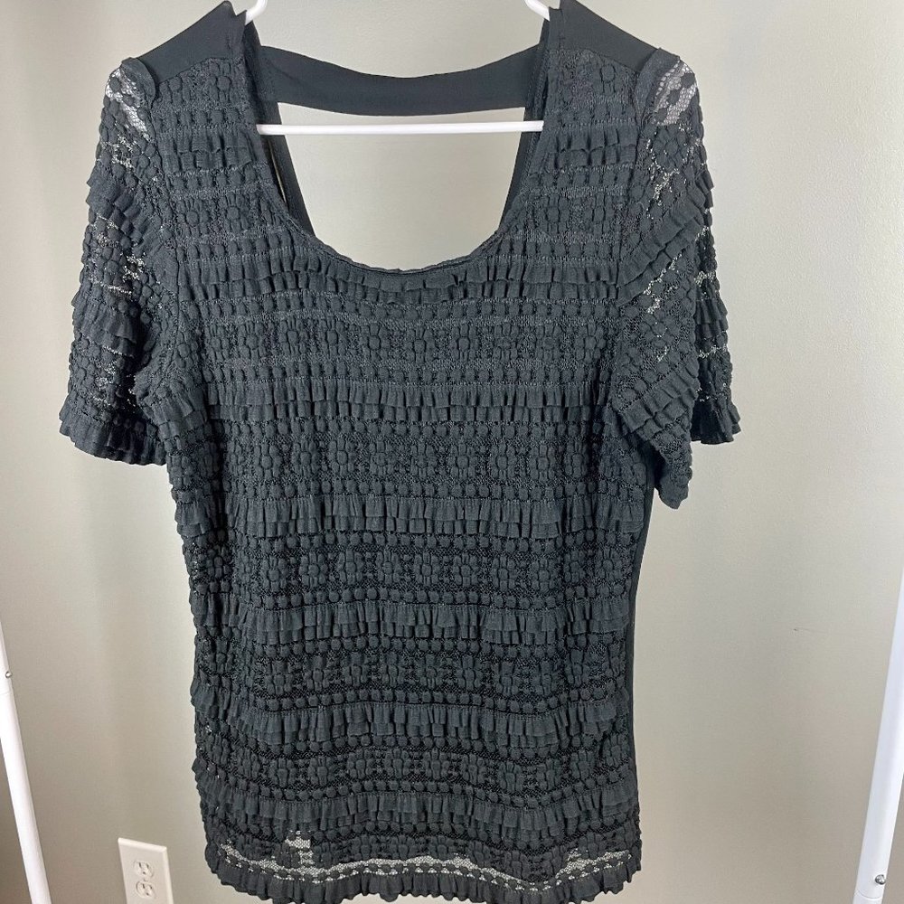 Alfani Top Short Sleeve Formal Black Stretchy XL